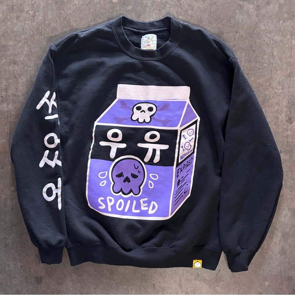 OHMONAH Korean graphic spoiled milk poison cute crewneck sweater, women’s